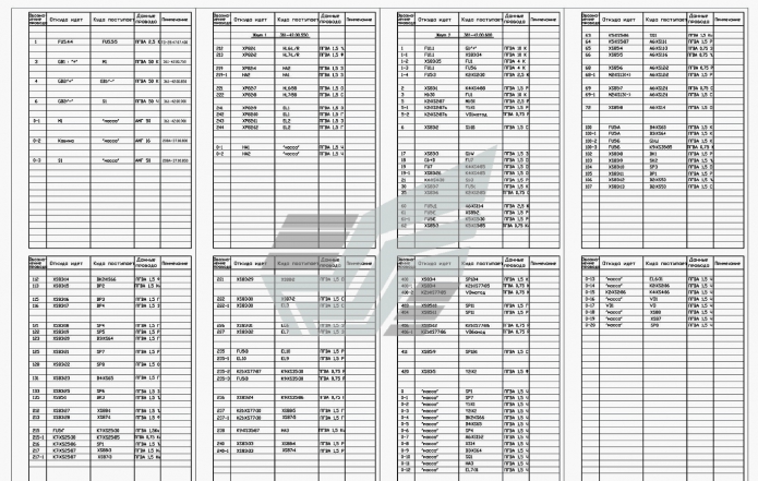 Электросистема (таблица соединений) 361(1)