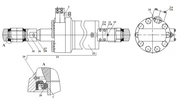 Гидроцилиндр рулевой левый 371(1)