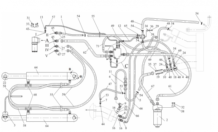 Гидросистема рулевого управления 342В, В4, В4-01, С4, С4-01, Р(1)