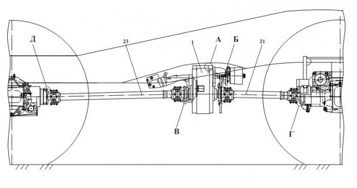 Установка карданных валов и редуктора 527(1)