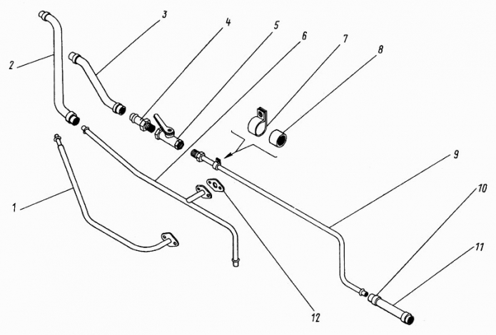 Установка трубопроводов отопителя 342B(1)